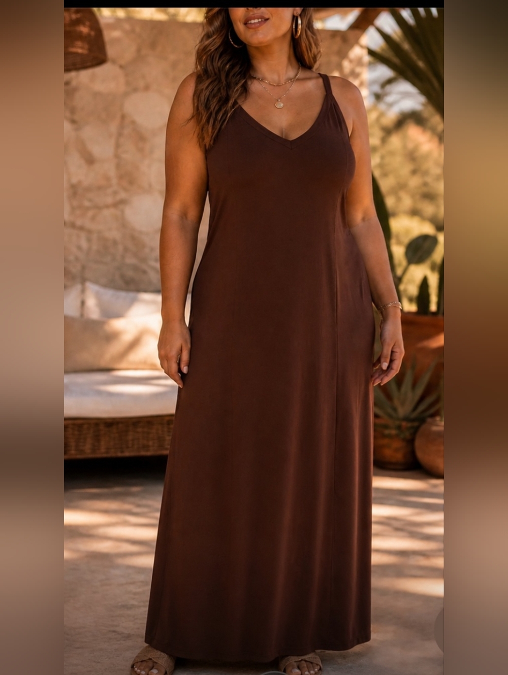 Capella Whiskey Kiss Boutique Chocolate Brown Racerback Maxi Dress NWT Large